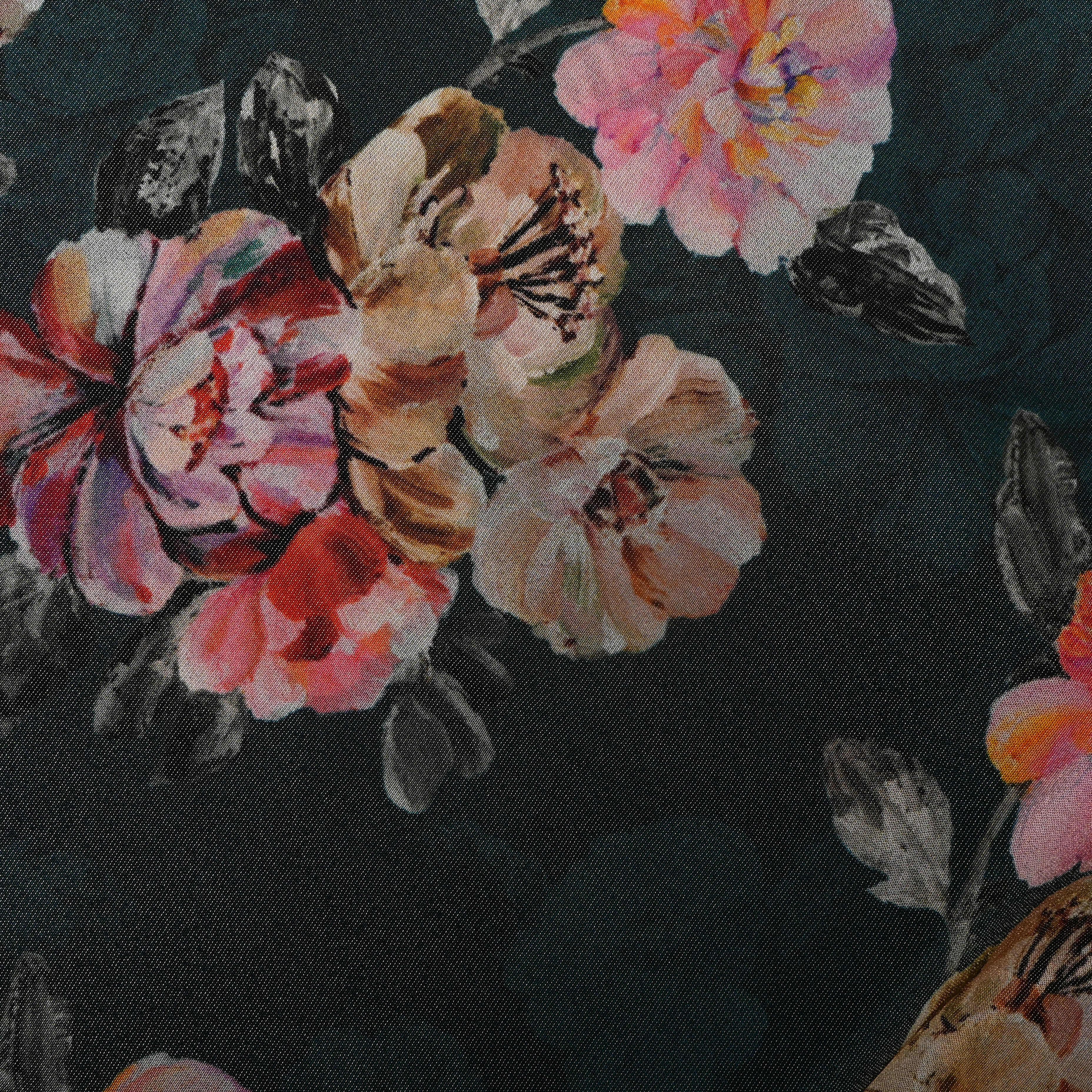 Bottle Green Floral Digital Print Tissue Fabric