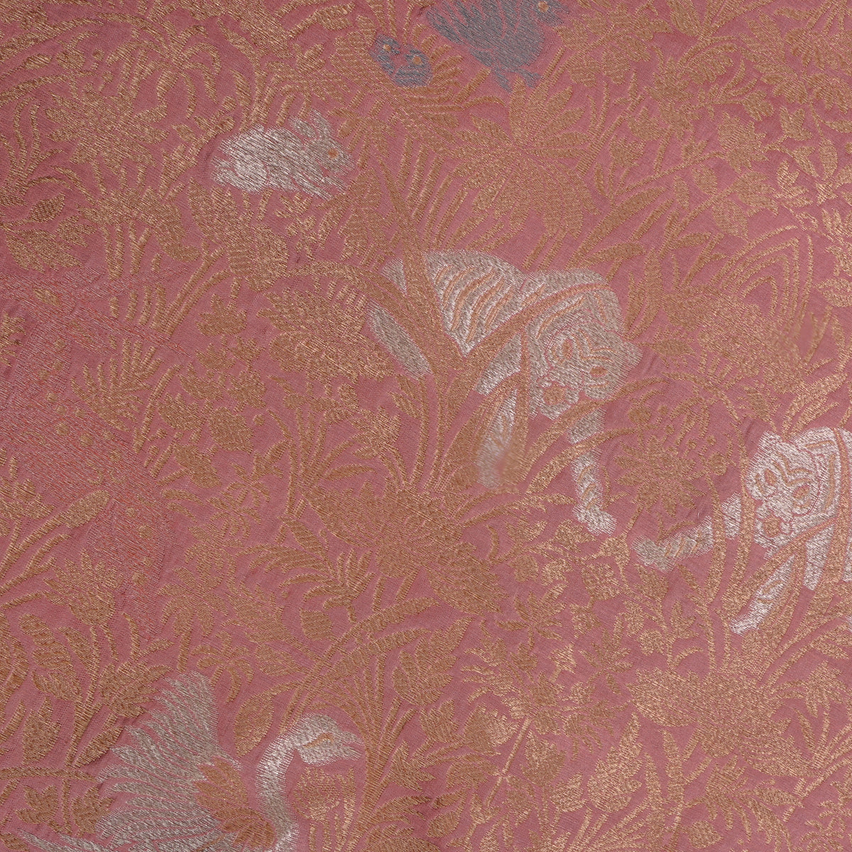 Rosewood Dual Tone Shikargah Jamawar Silk Fabric