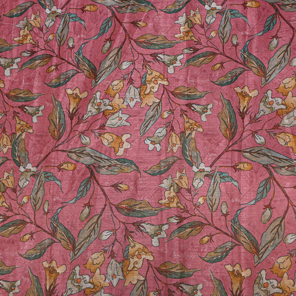Blush Rose Floral Vine Tissue Fabric With Zari Border