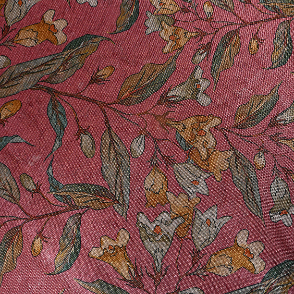 Blush Rose Floral Vine Tissue Fabric With Zari Border