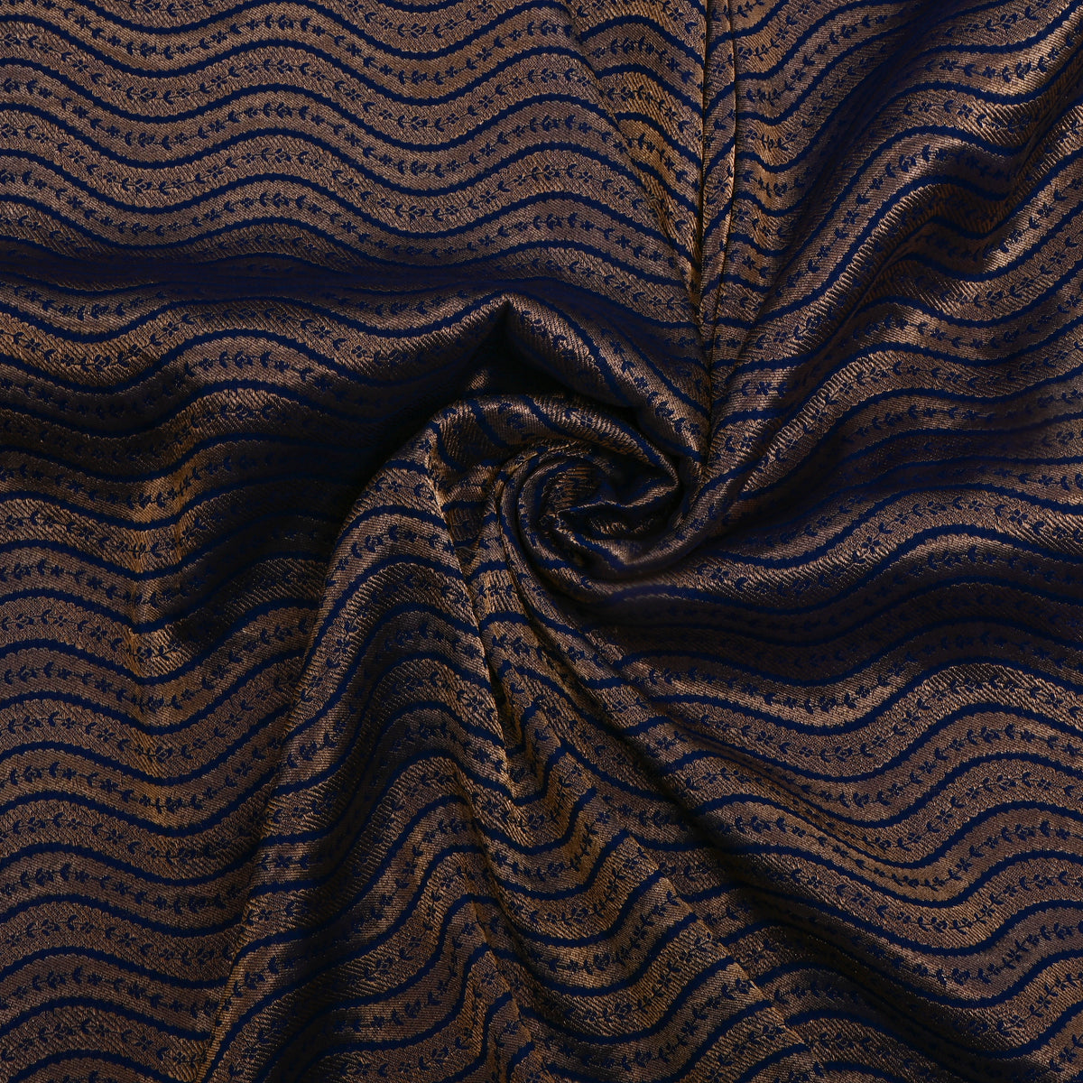 Teal Blue Antique Gold Zari Floral Weave Banarasi Silk Fabric