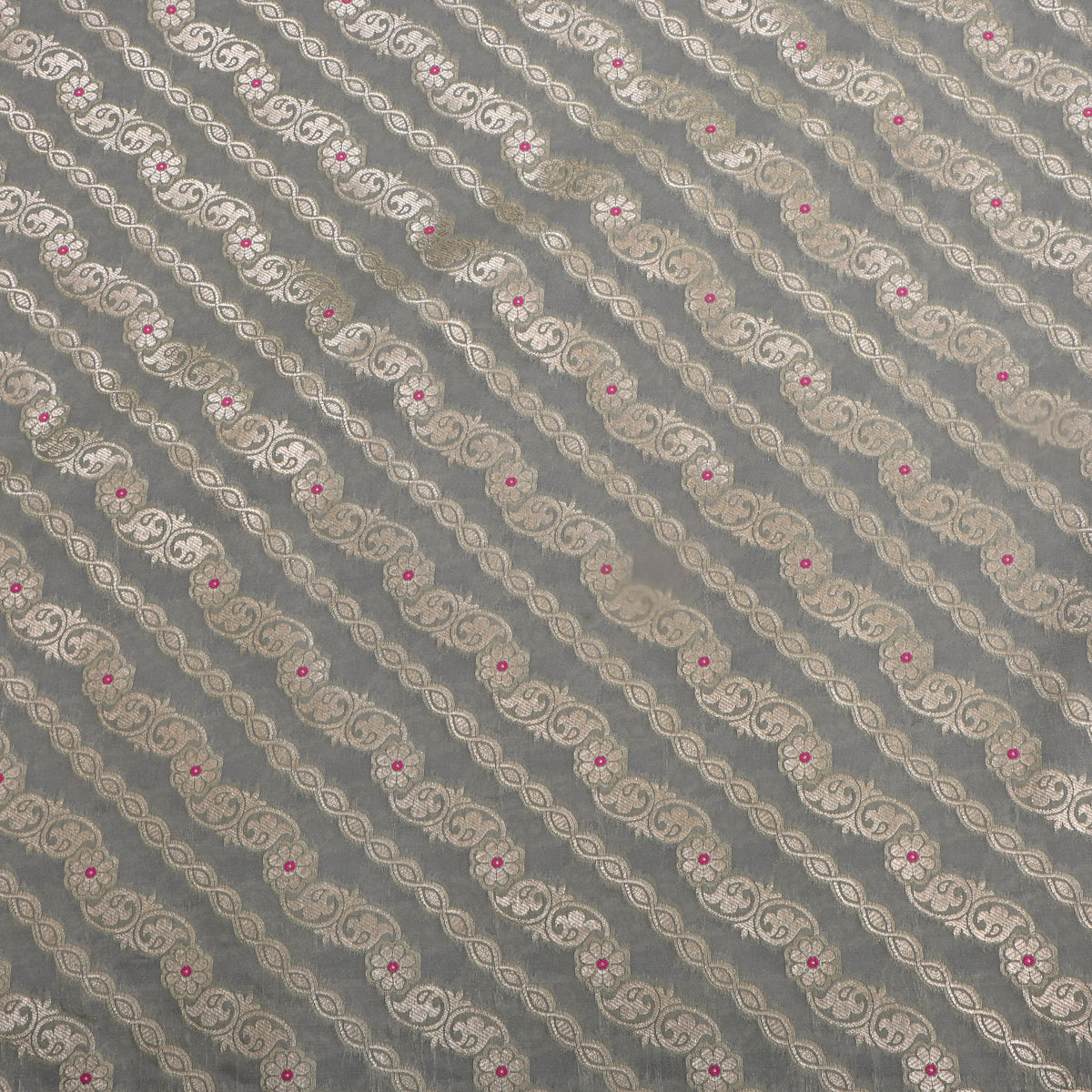 Grey Stripe Weave Banarasi Silk Fabric