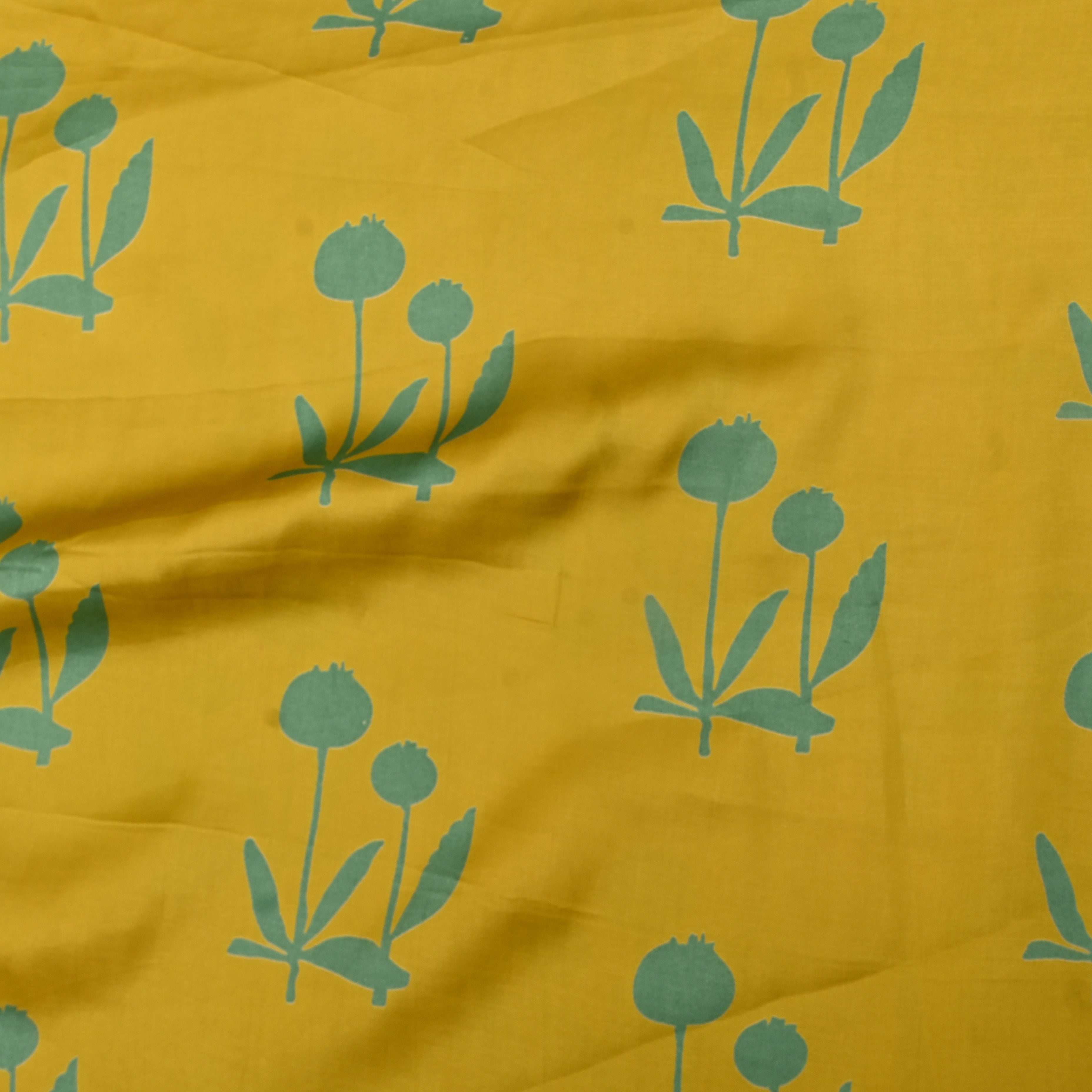 Mustard Yellow Sage Tulip Print Satin Fabric