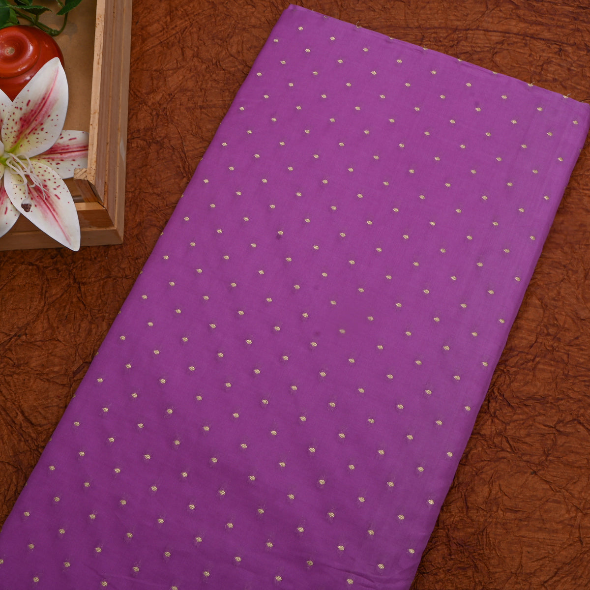 Orchid Purple Gold Zari Butti Jamawar Silk Fabric