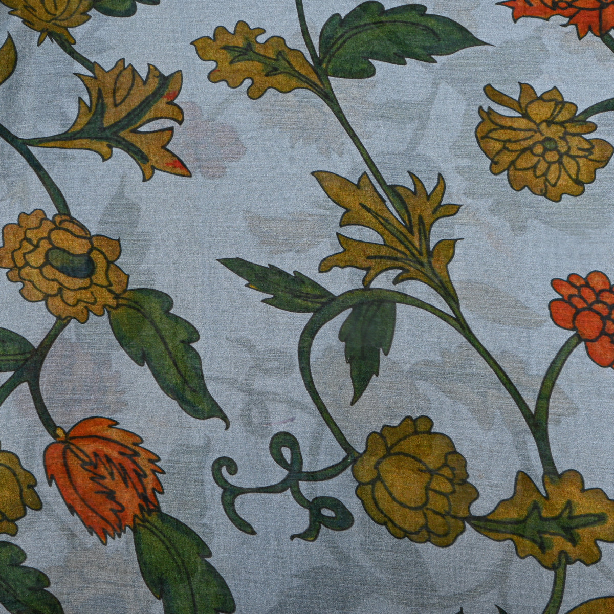 Slate Blue Marigold Floral Vine Print Fabric