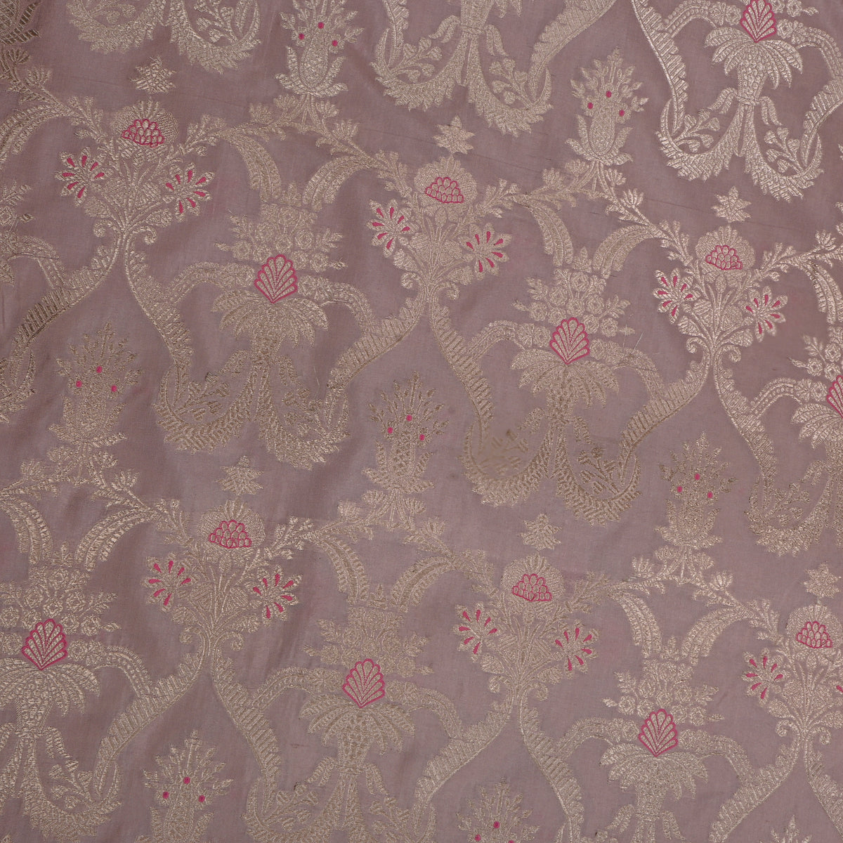 Mauve Gold Zari Brocade Jamawar Silk Fabric