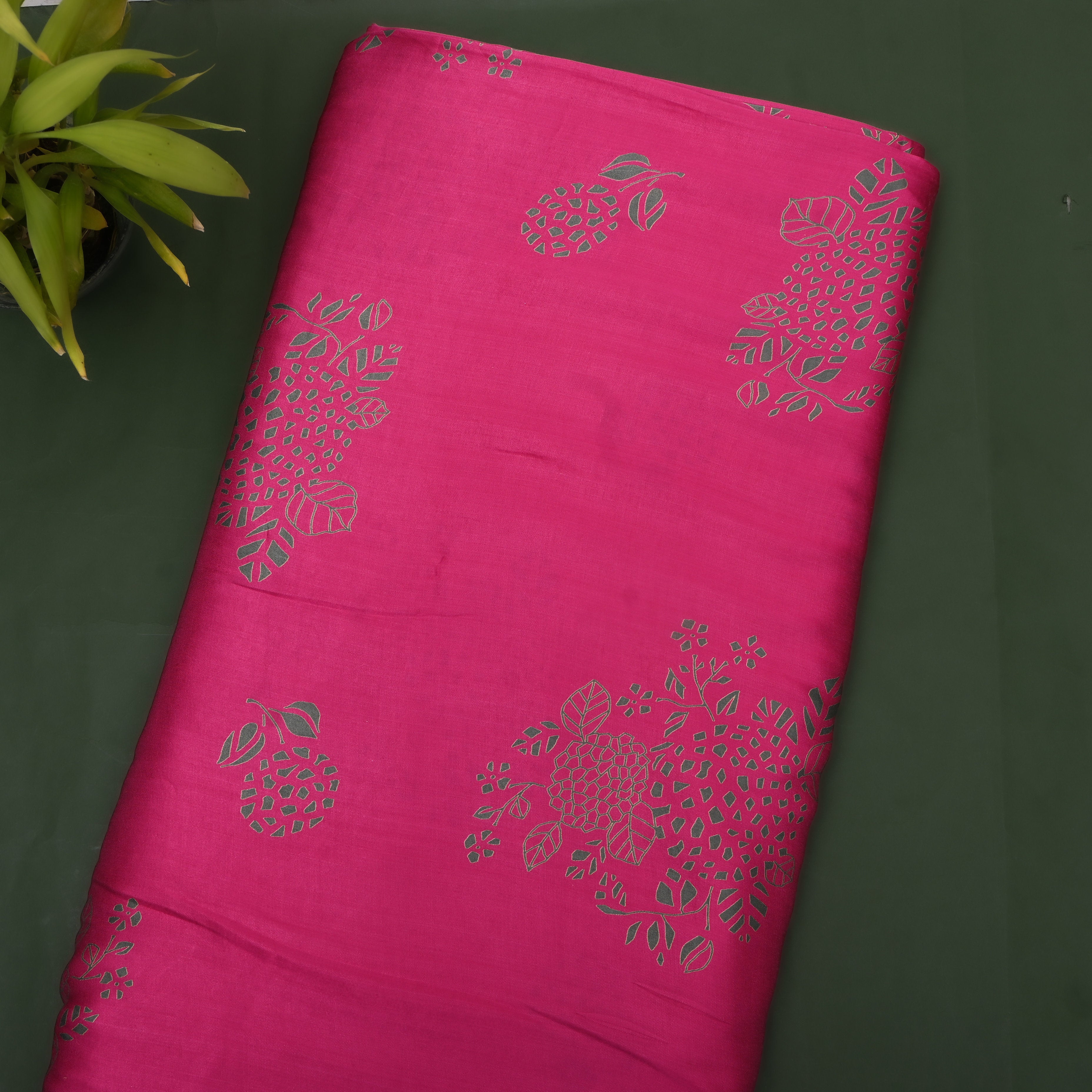 Pink Hydrangea Print Satin Fabric