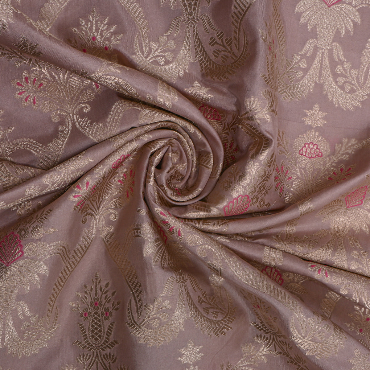 Mauve Gold Zari Brocade Jamawar Silk Fabric