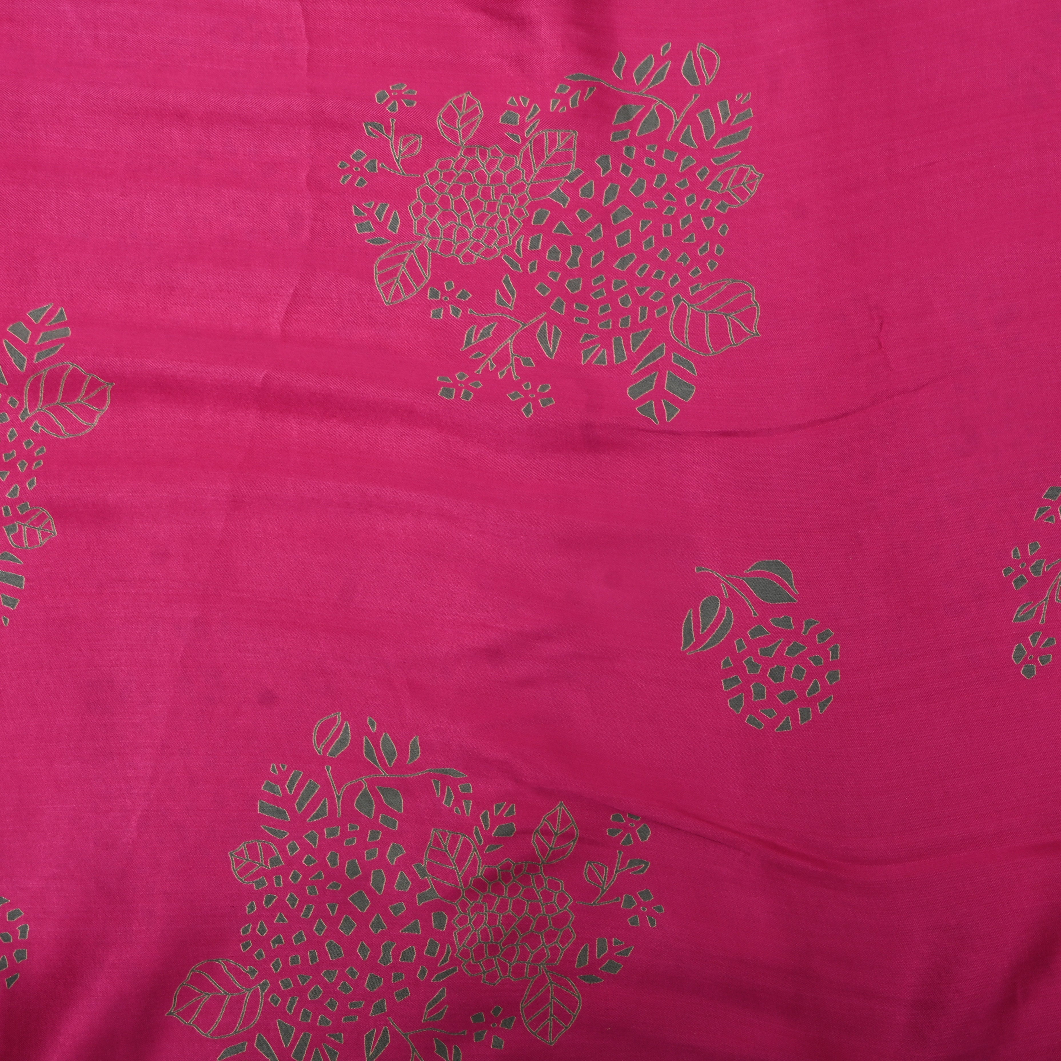 Pink Hydrangea Print Satin Fabric