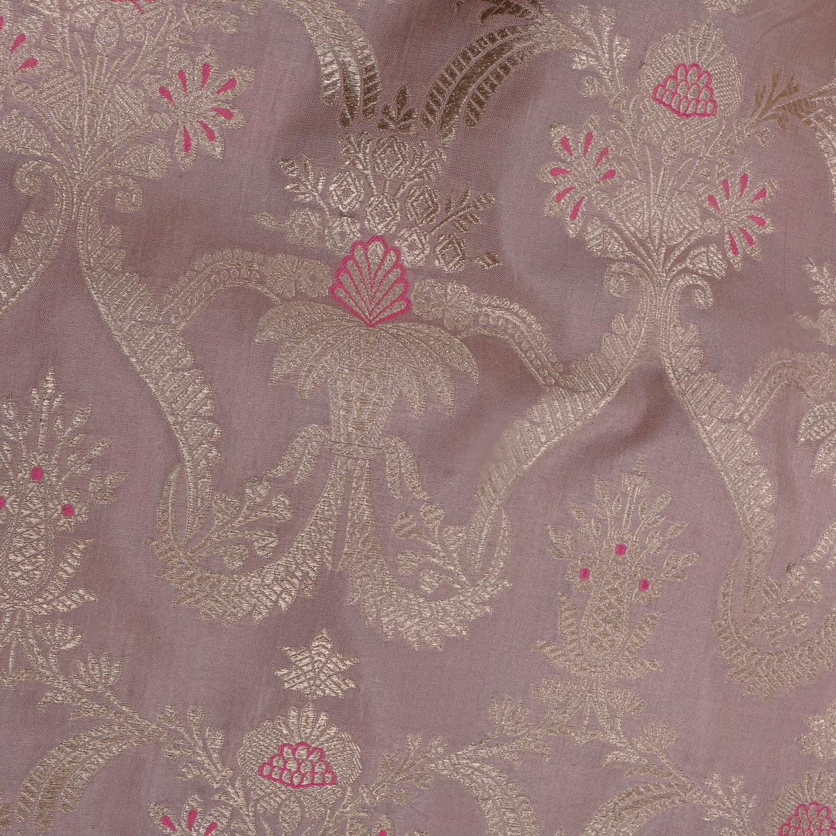 Mauve Gold Zari Brocade Jamawar Silk Fabric