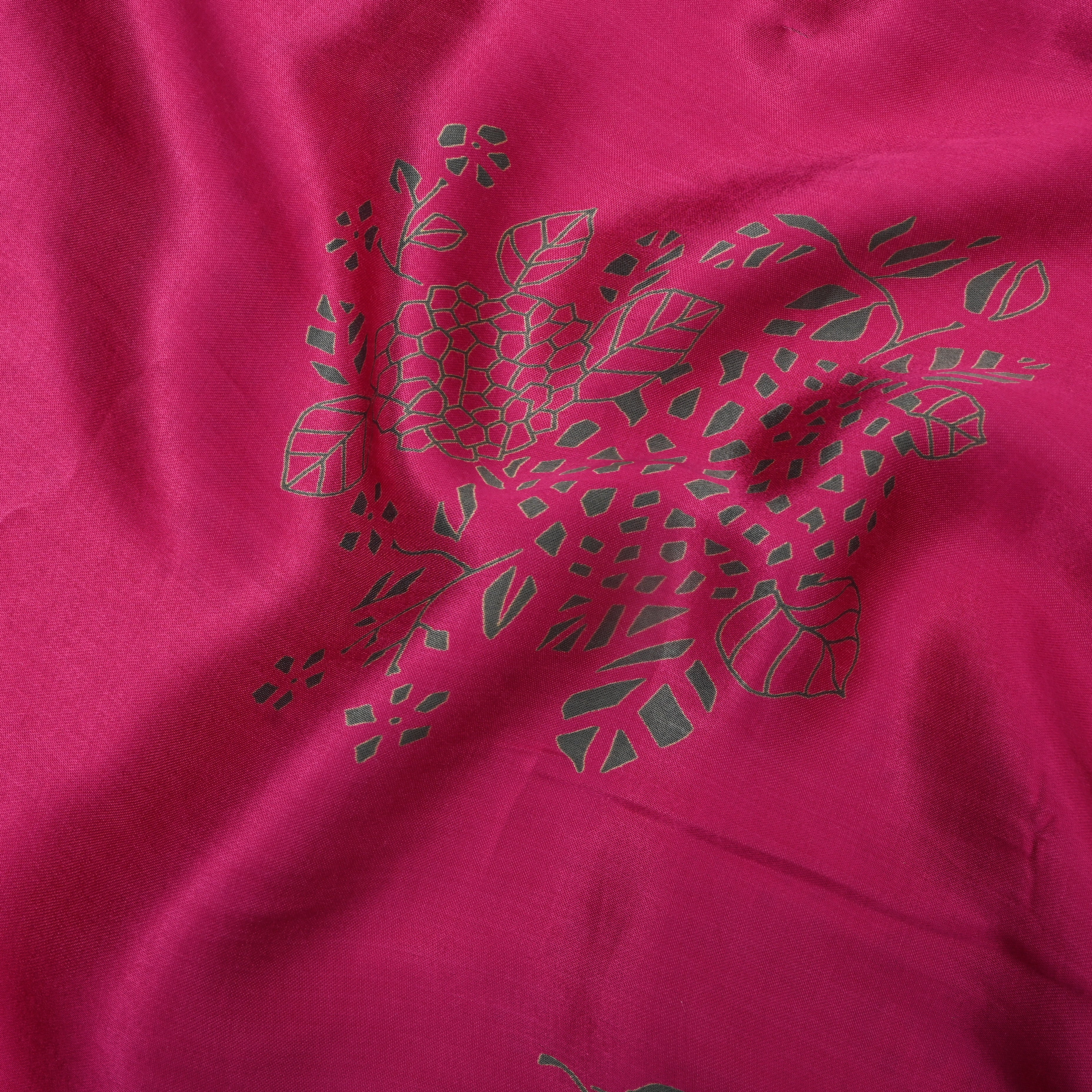 Pink Hydrangea Print Satin Fabric