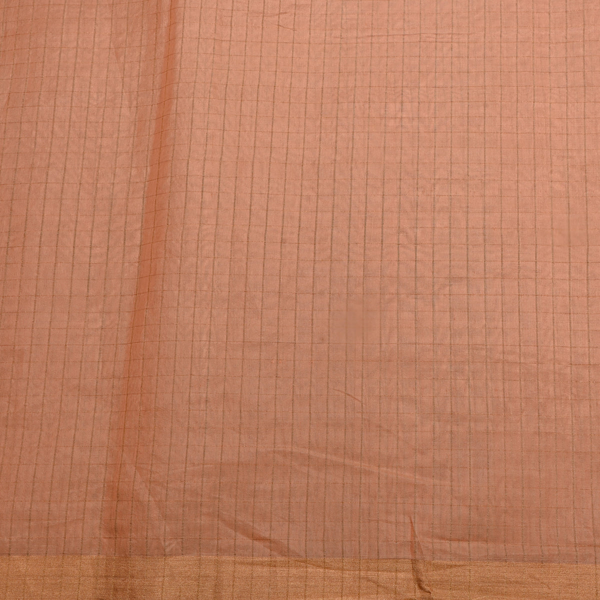 Dusty Peach Gold Check Self Weave Silk Fabric