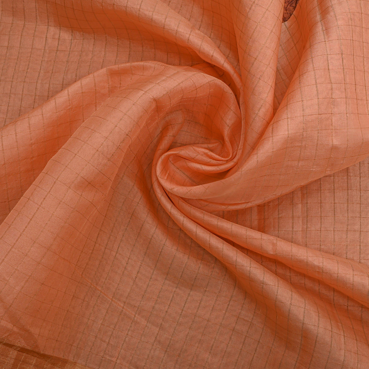 Dusty Peach Gold Check Self Weave Silk Fabric
