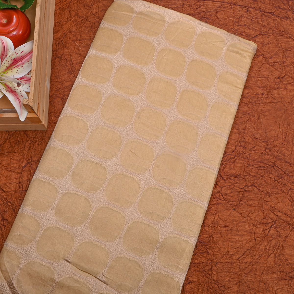 Beige Checks Weave Banarasi Silk