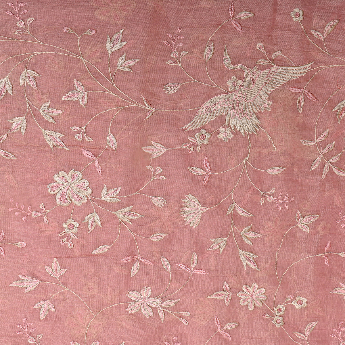 Hot Pink Floral Jaal Thread Work Tissue Fabric