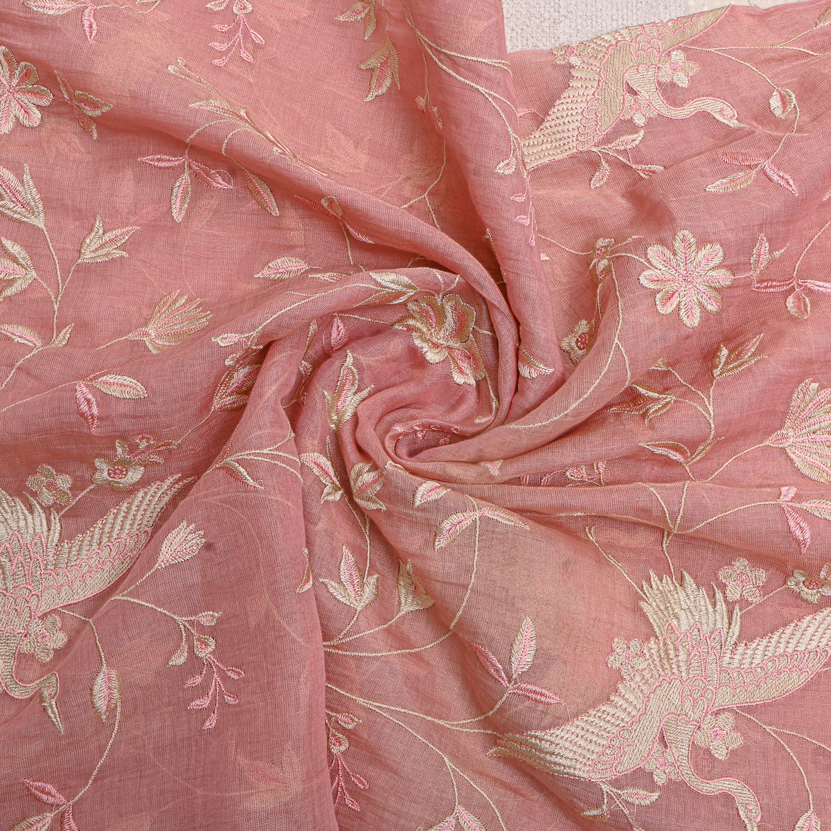 Hot Pink Floral Jaal Thread Work Tissue Fabric