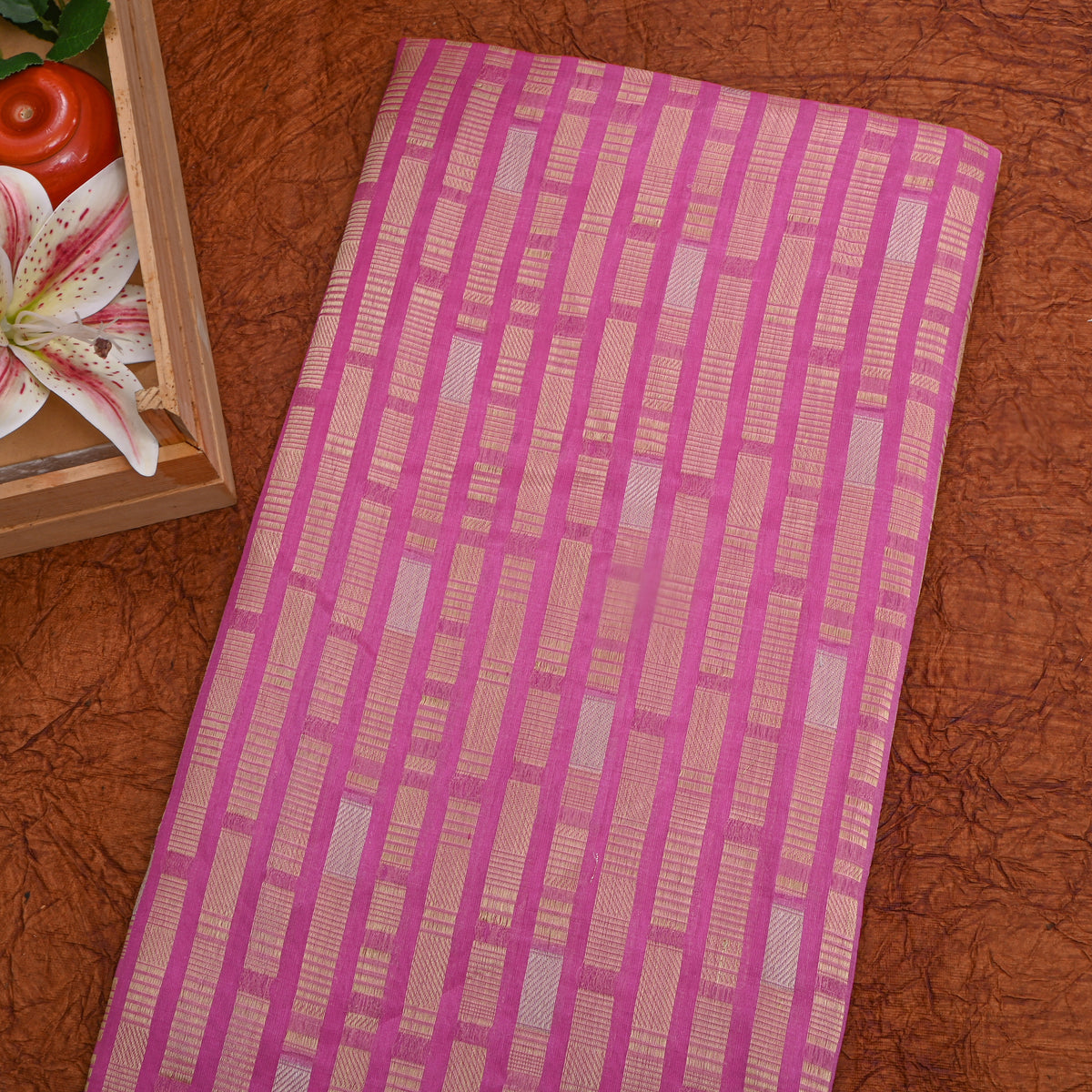 Pink Stripe Weave Banarasi Silk