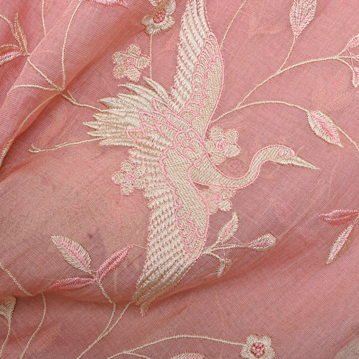 Hot Pink Floral Jaal Thread Work Tissue Fabric