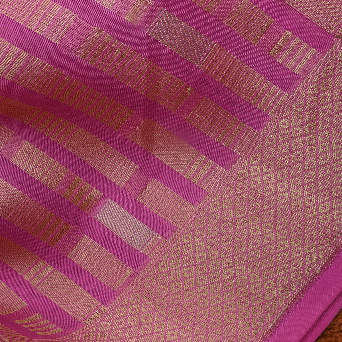 Pink Stripe Weave Banarasi Silk
