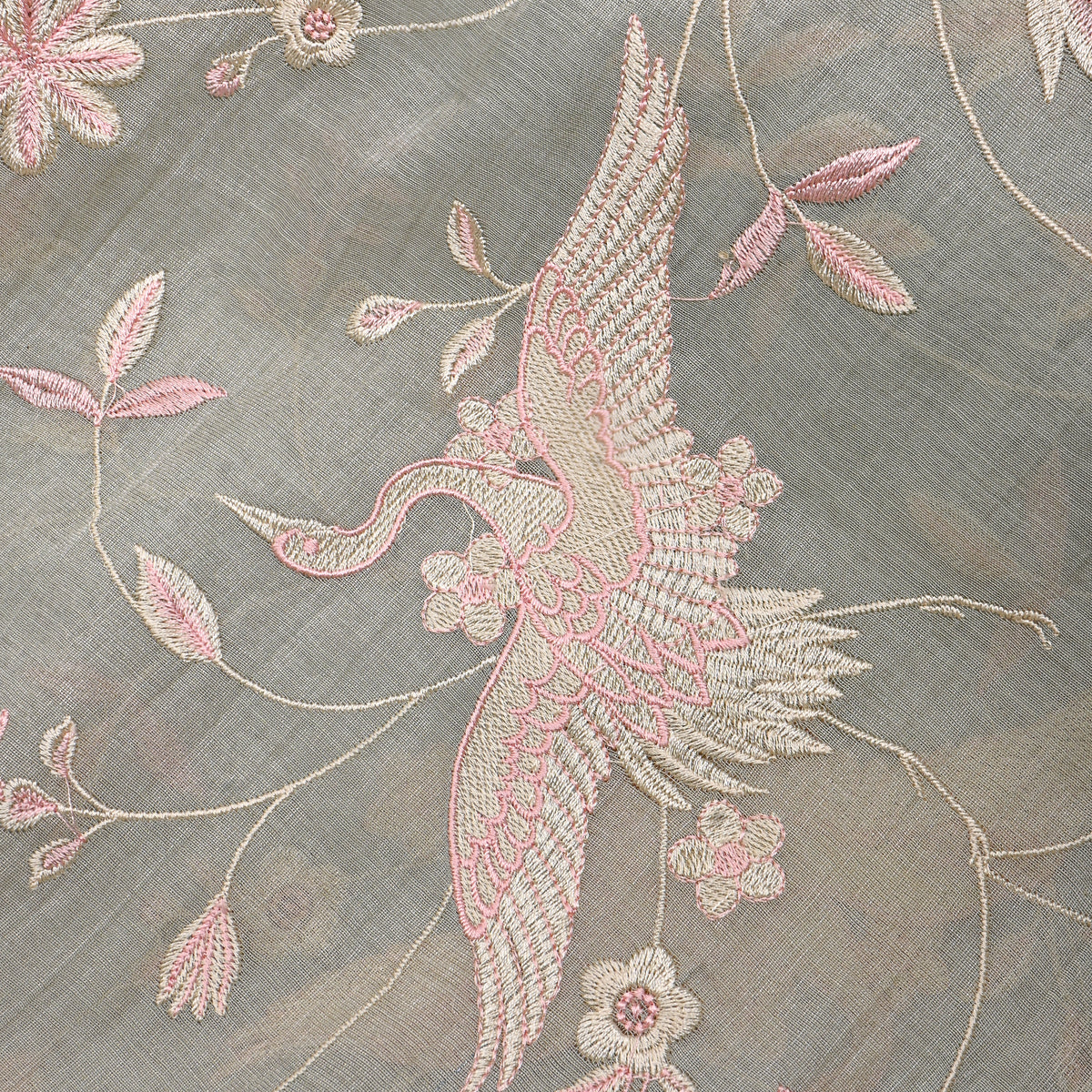 Slate Grey Floral Jaal Thread Work Tissue Fabric