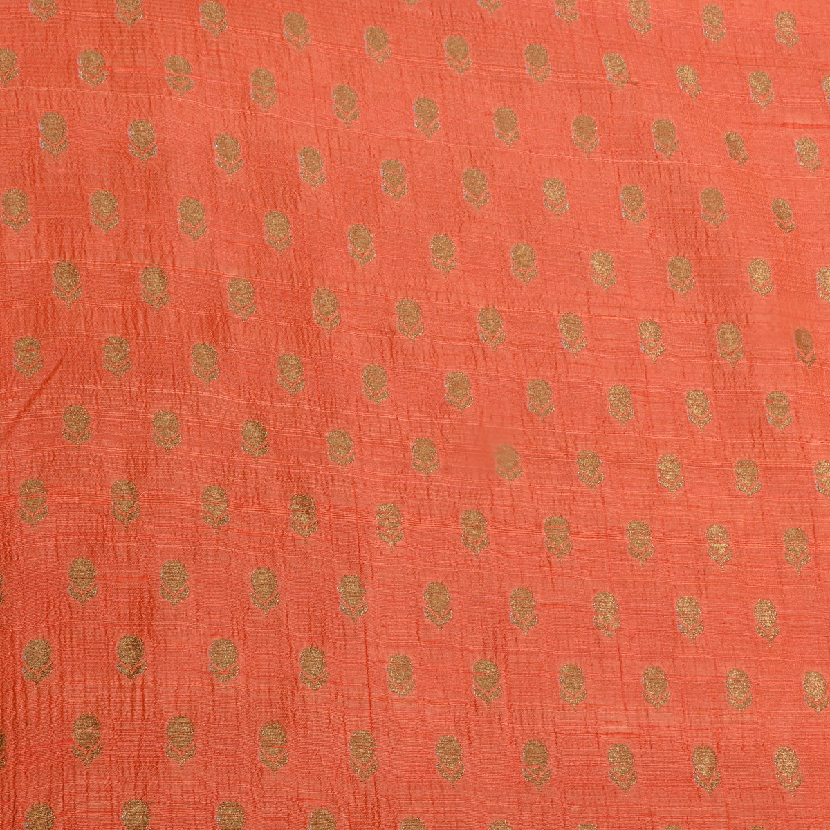 Persimmon Orange Gold Zari Floral Butti Jamawar Silk Fabric
