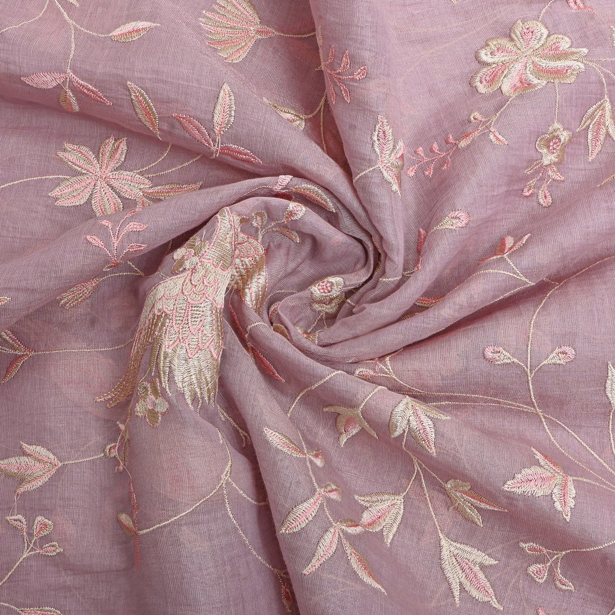 Lilac Floral Jaal Thread Work Tissue Fabric
