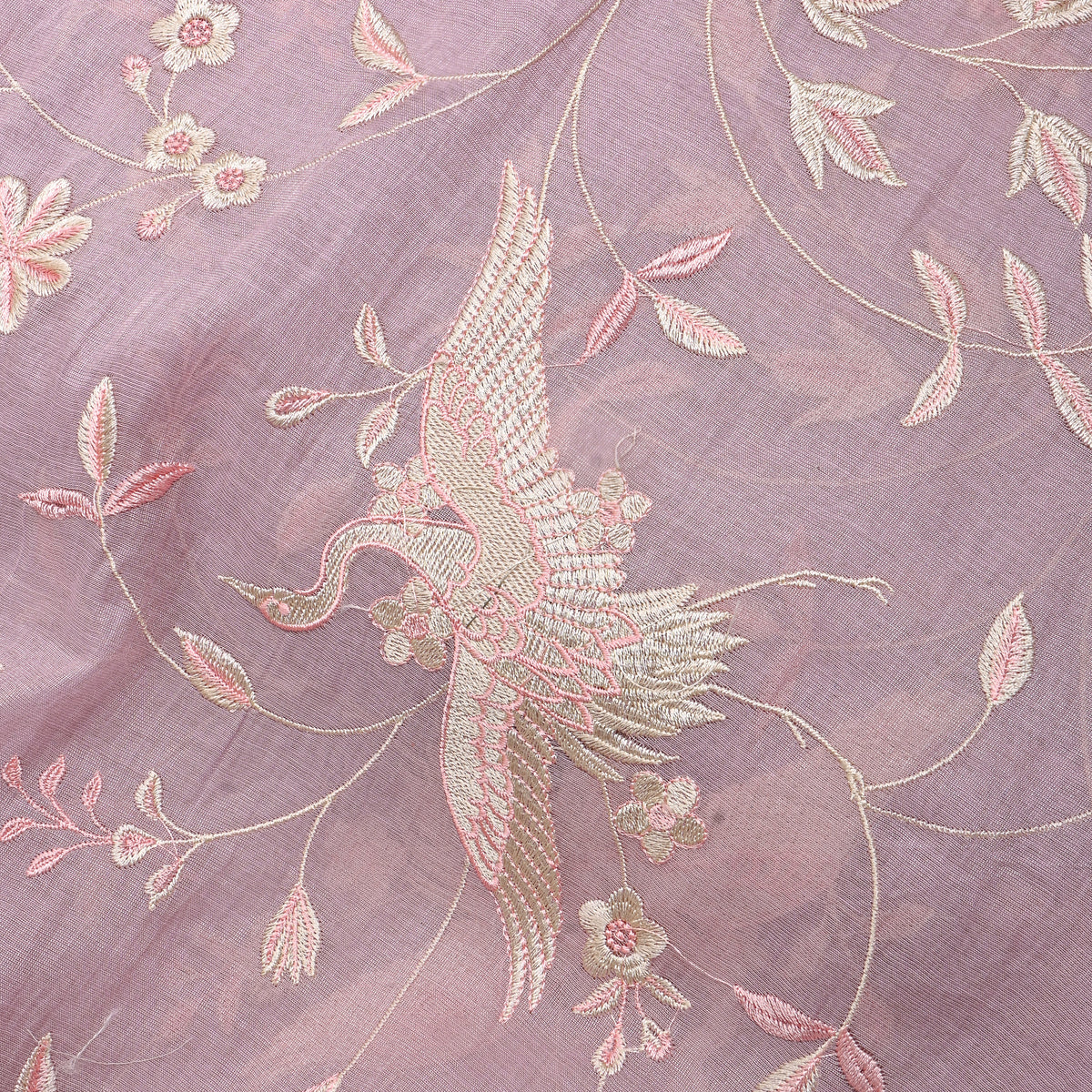 Lilac Floral Jaal Thread Work Tissue Fabric