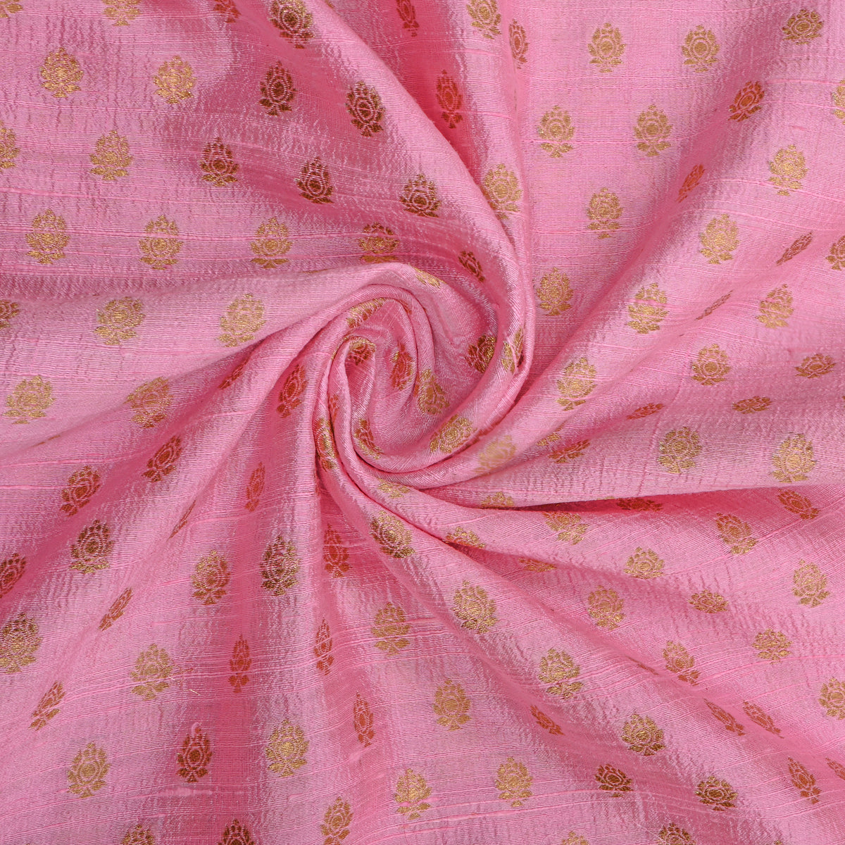 Rose Pink Gold Zari Butti Banarasi Silk Fabric
