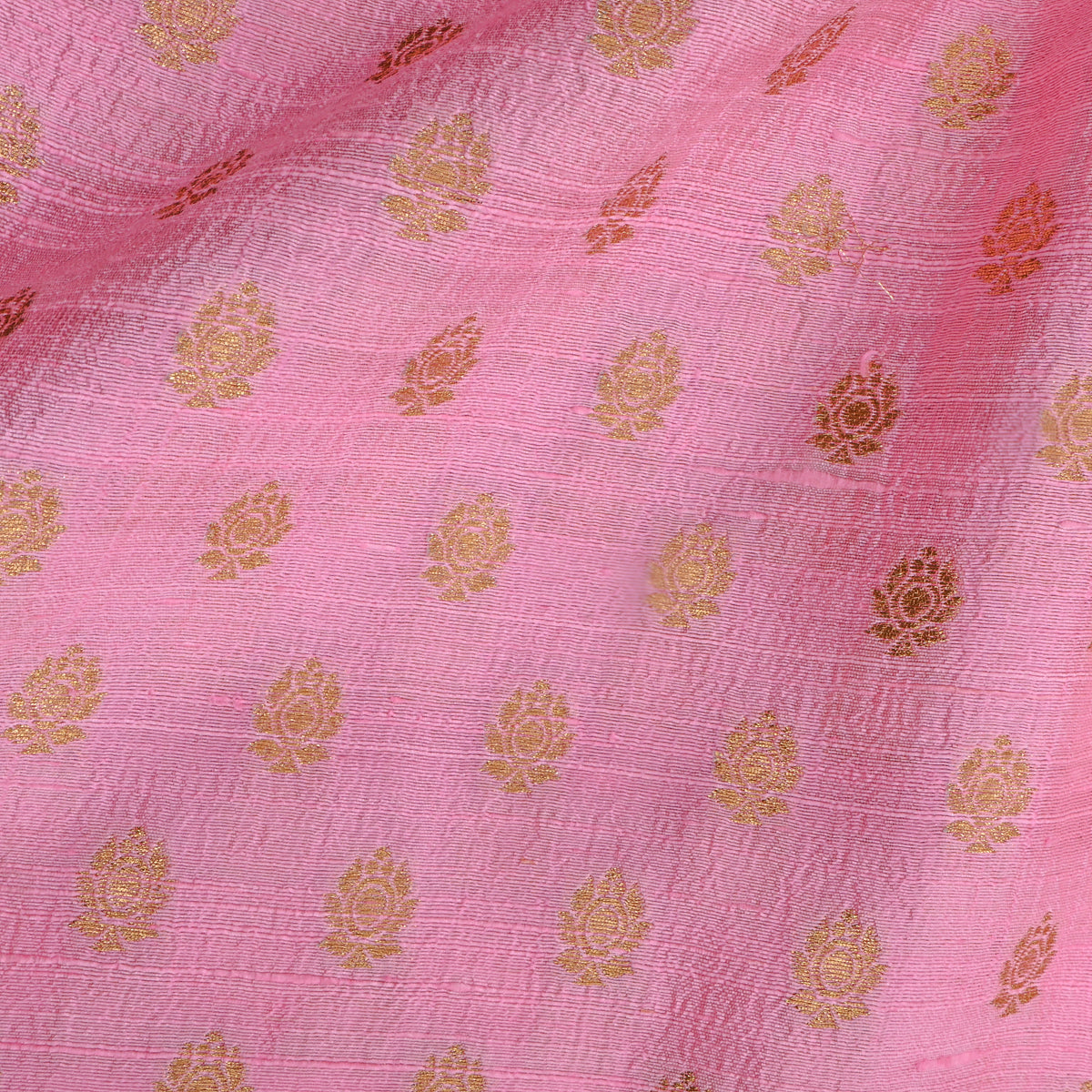 Rose Pink Gold Zari Butti Banarasi Silk Fabric