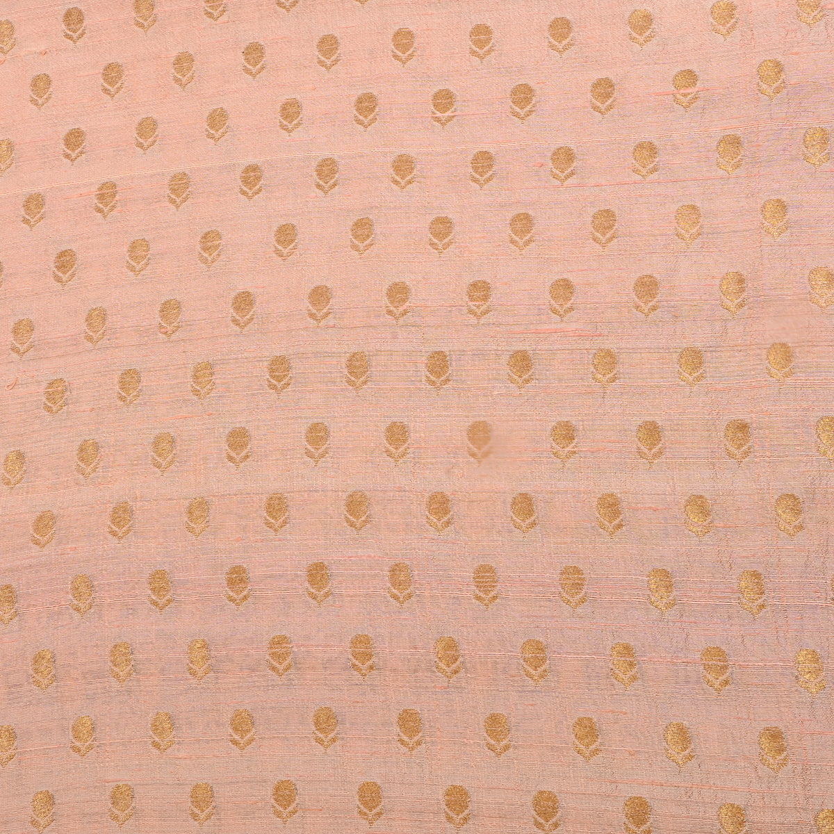 Beige Gold Zari Butti Banarasi Fabric