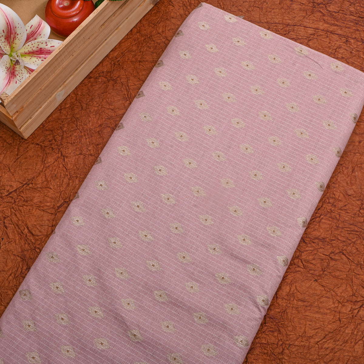 Dust Lavender Banarasi Silk Fabric With Gold Zari Butti