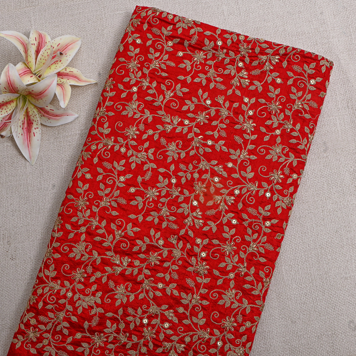 Red Zari Jaal Embroidered Raw Silk
