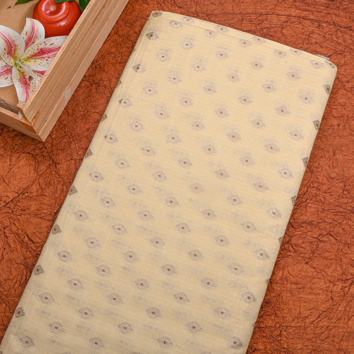 Butter Yellow Banarasi Silk Fabric With Gold Zari Butti