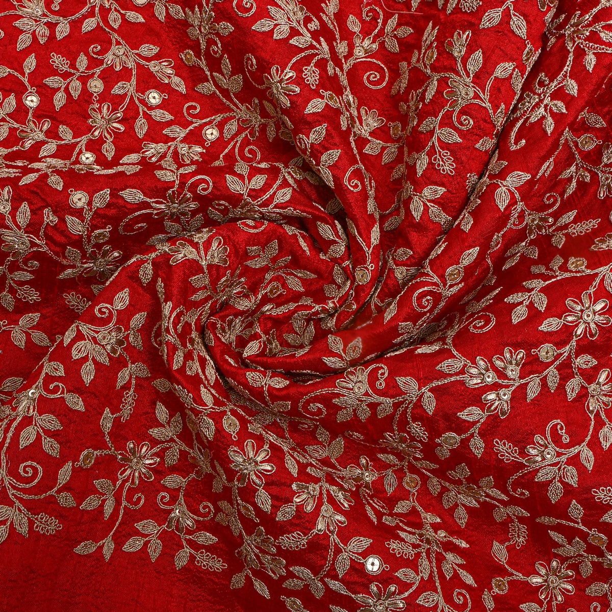 Red Zari Jaal Embroidered Raw Silk