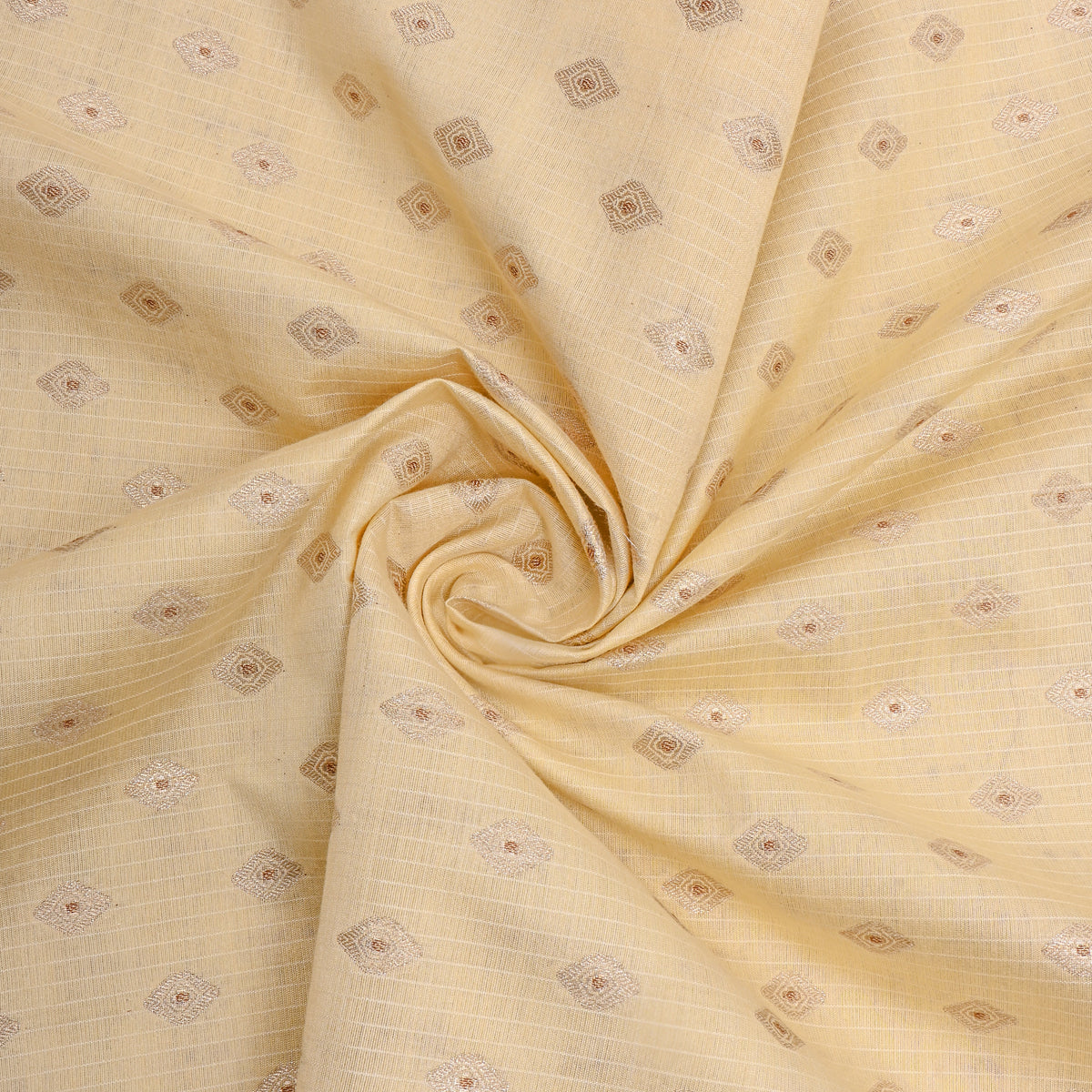 Butter Yellow Banarasi Silk Fabric With Gold Zari Butti