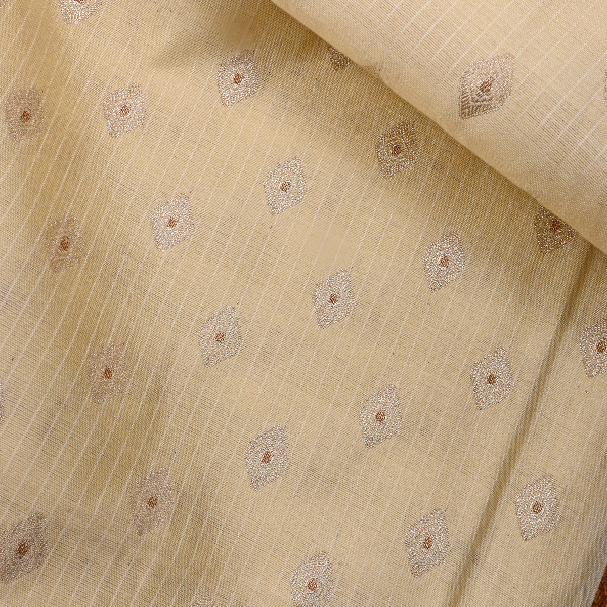 Butter Yellow Banarasi Silk Fabric With Gold Zari Butti