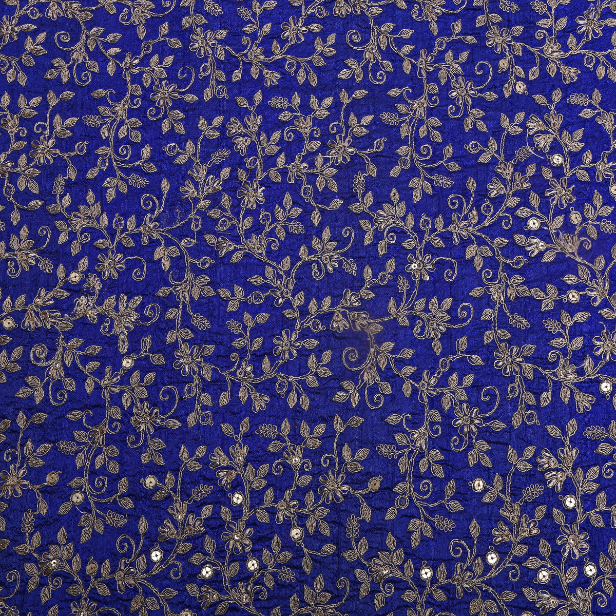 Royal Blue Jaal Embroidery Raw Silk Fabric