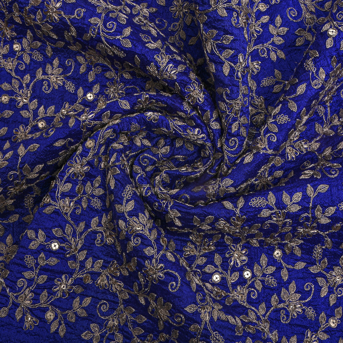 Royal Blue Jaal Embroidery Raw Silk Fabric