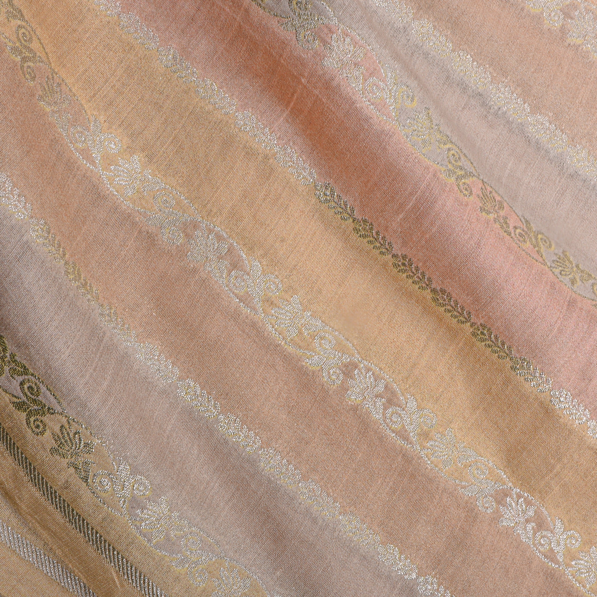 Multicolor Ombre Stripe Weave Banarasi Silk Fabric