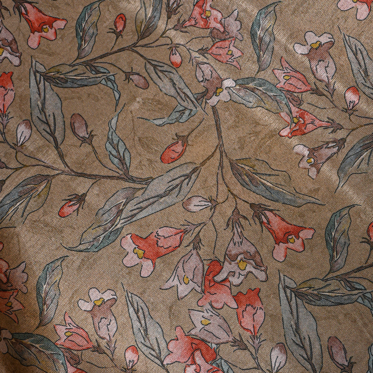 Sand Beige Vine Floral Printed Tissue Fabric