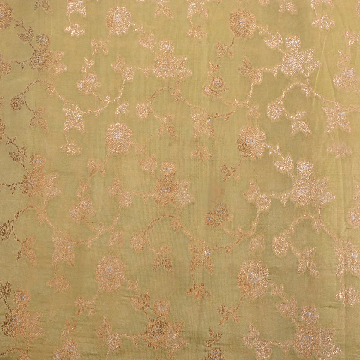 Pista Green Dual Zari Floral Jaal Banarasi Silk Fabric
