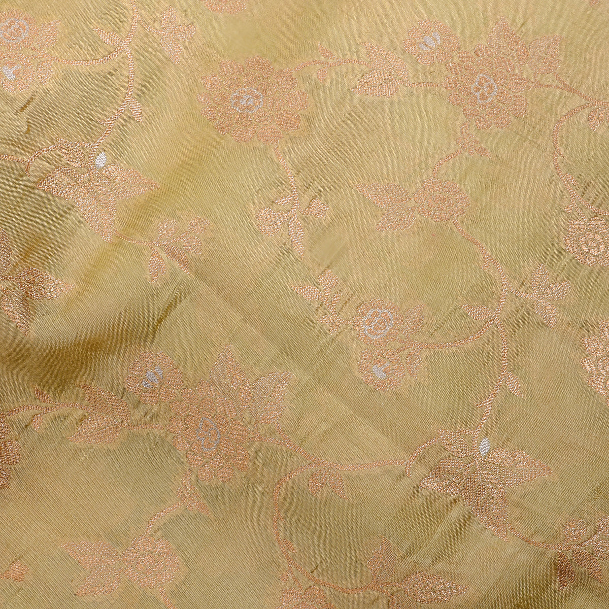 Pista Green Dual Zari Floral Jaal Banarasi Silk Fabric