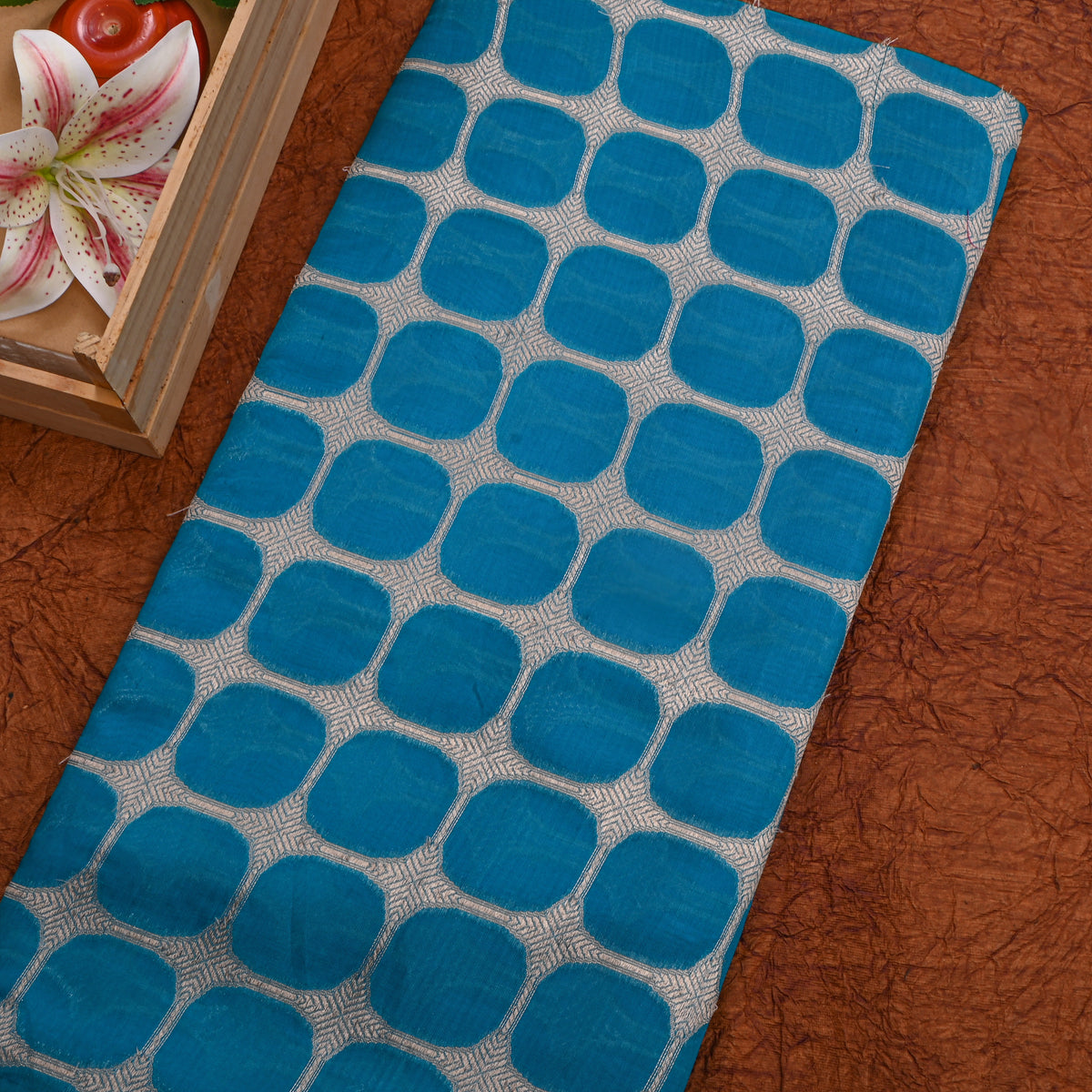 Blue Checks Weave Banarasi Silk