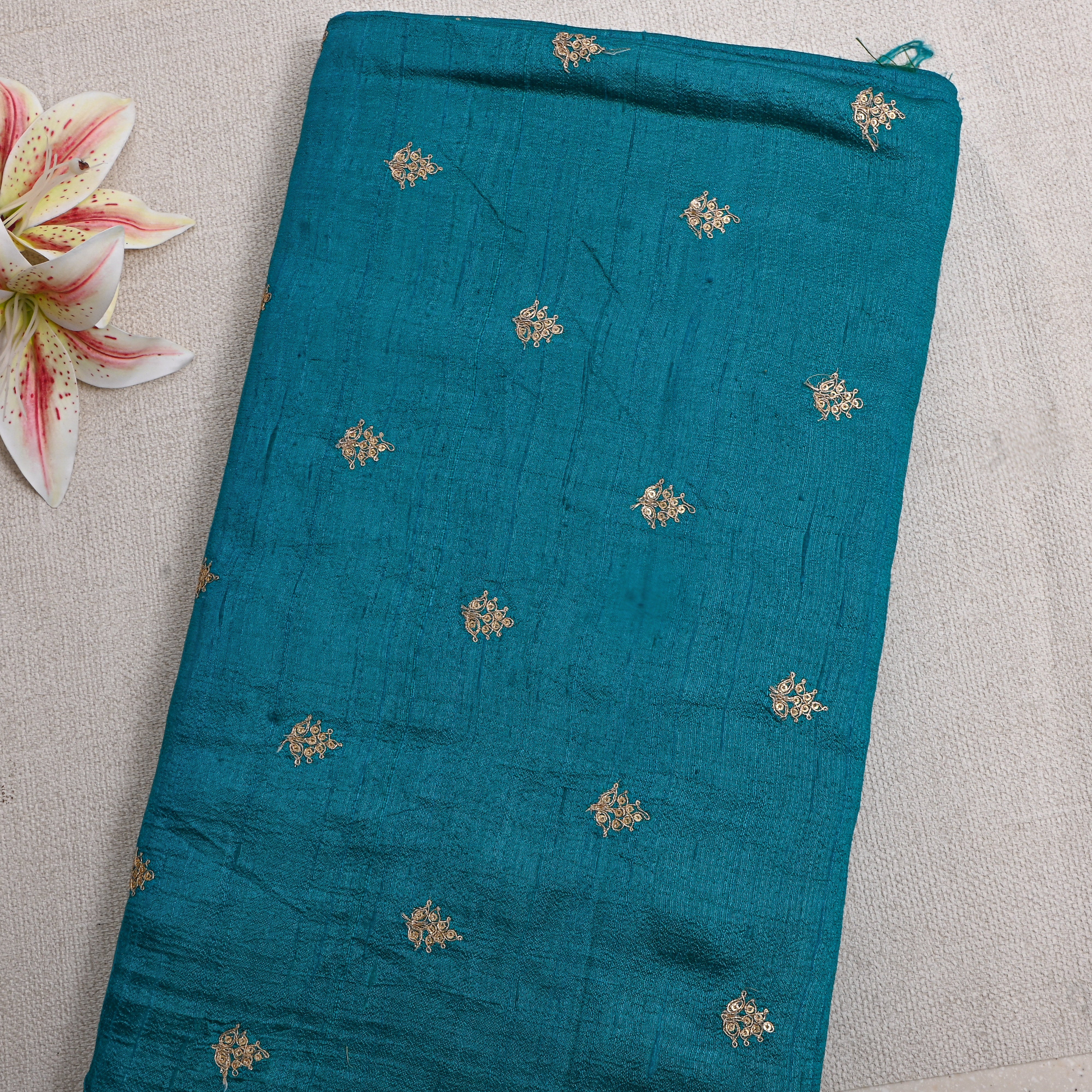 Blue Zari Butti Embroidered Raw Silk