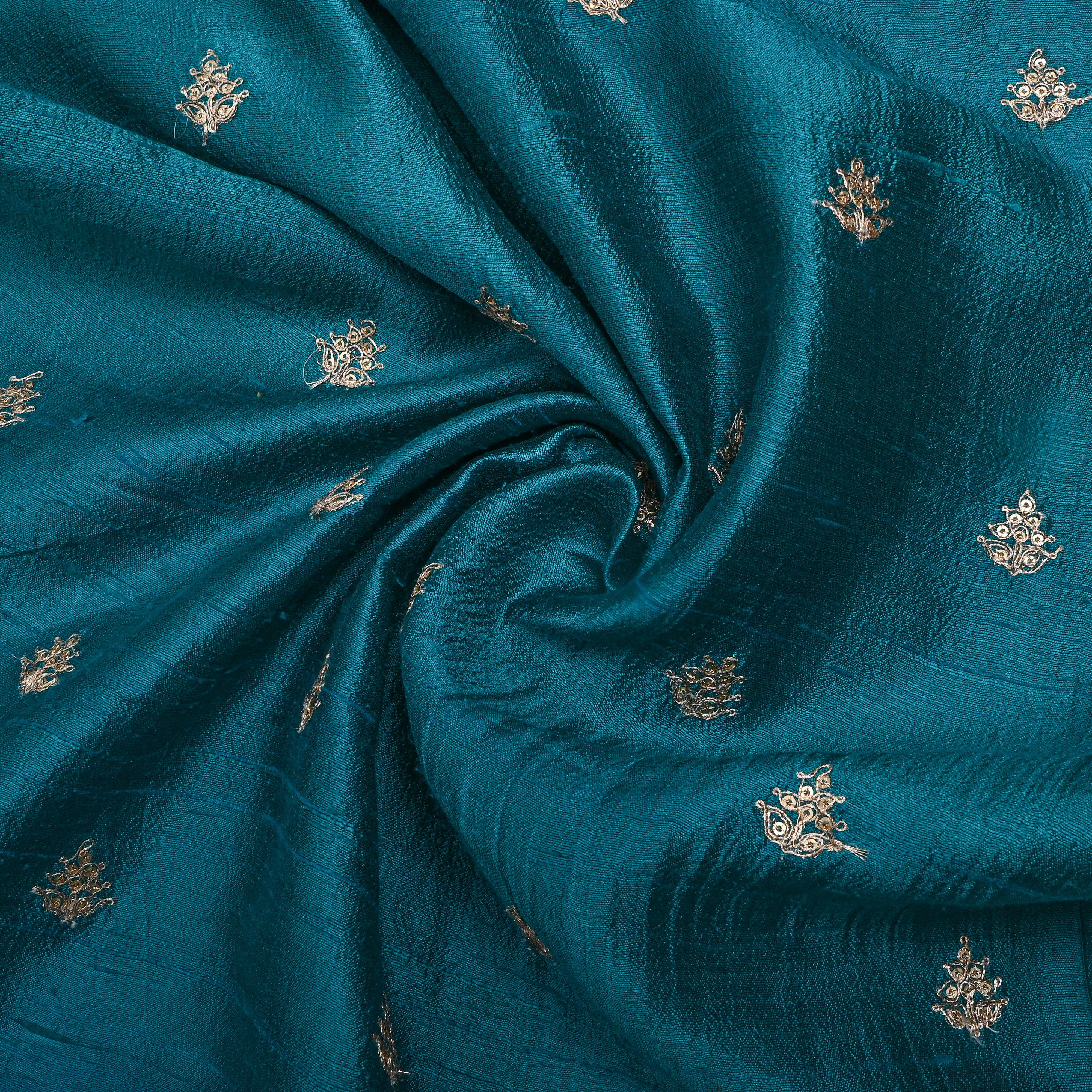 Blue Zari Butti Embroidered Raw Silk