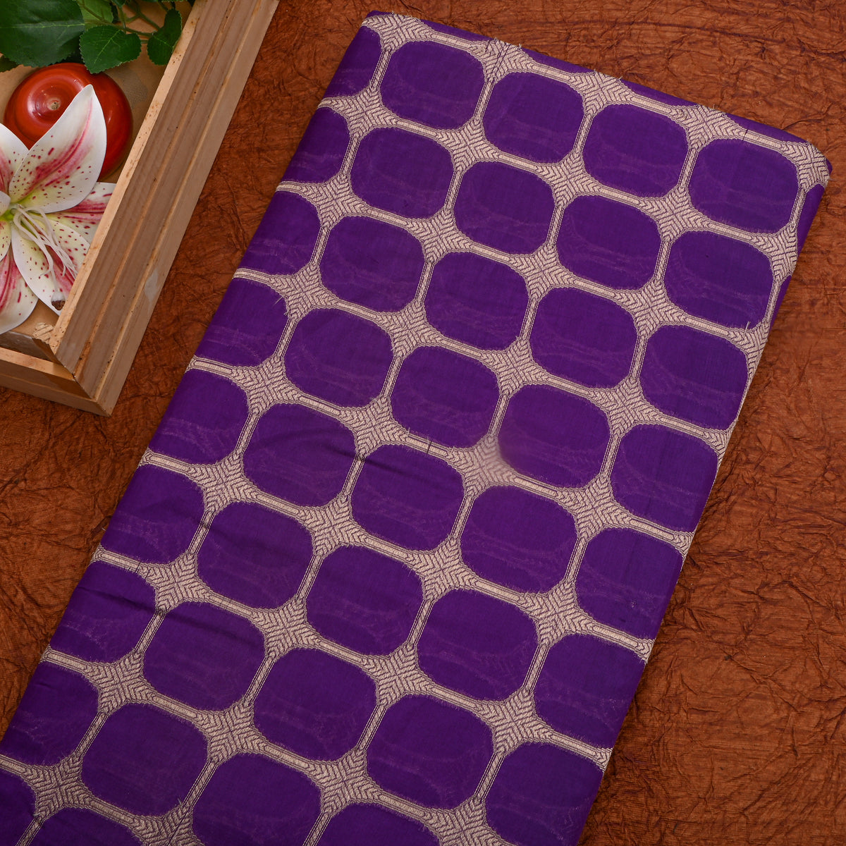Purple Gold Zari Self Weave Banarasi Silk Fabric