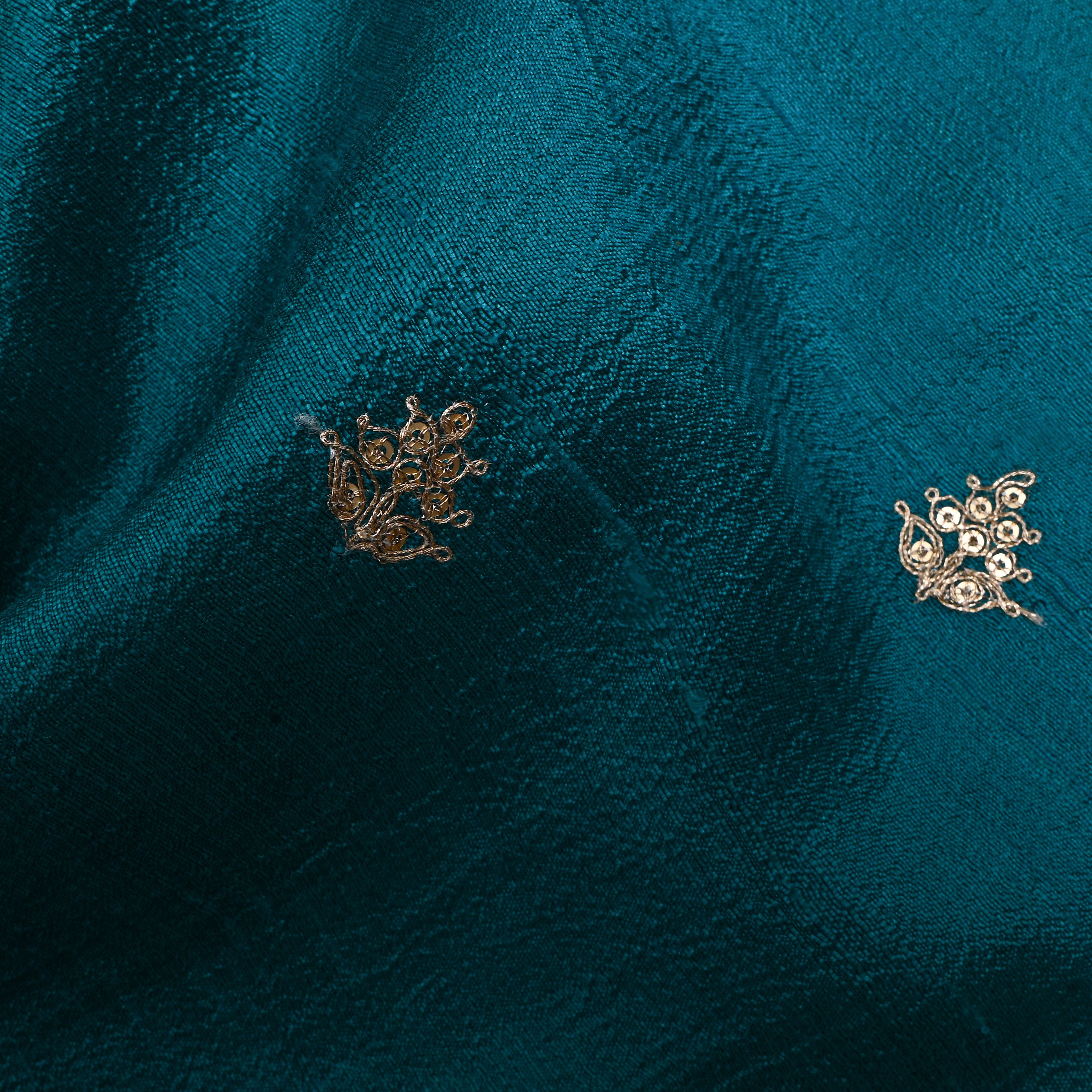 Blue Zari Butti Embroidered Raw Silk