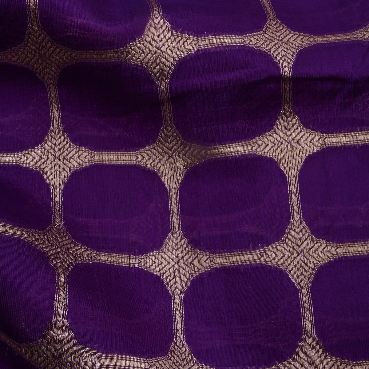 Purple Gold Zari Self Weave Banarasi Silk Fabric