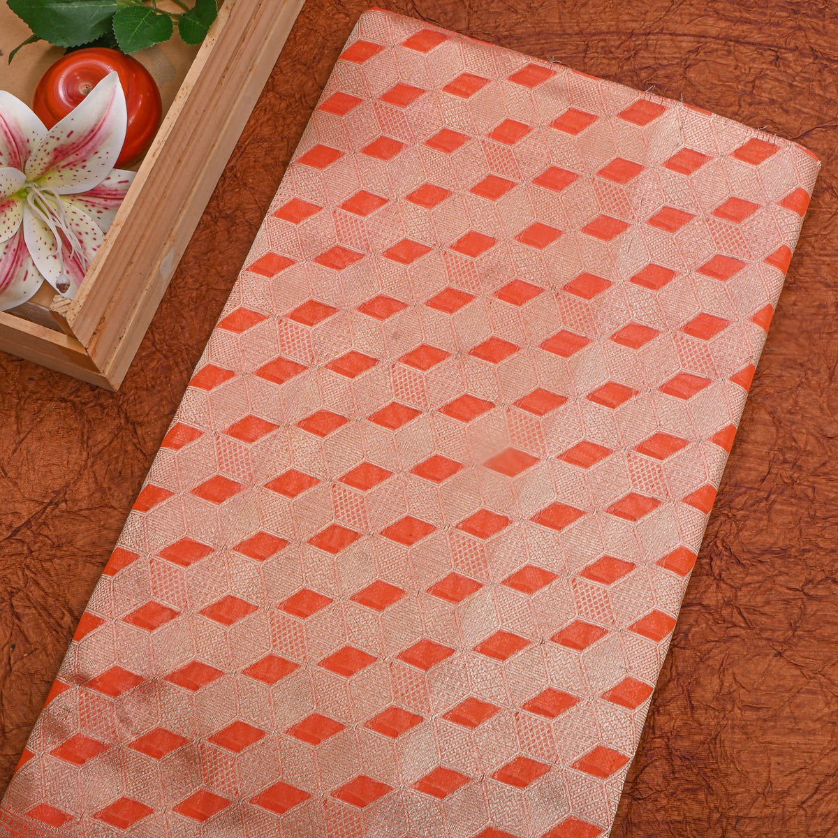 Orange Zari Weave Banarasi Silk