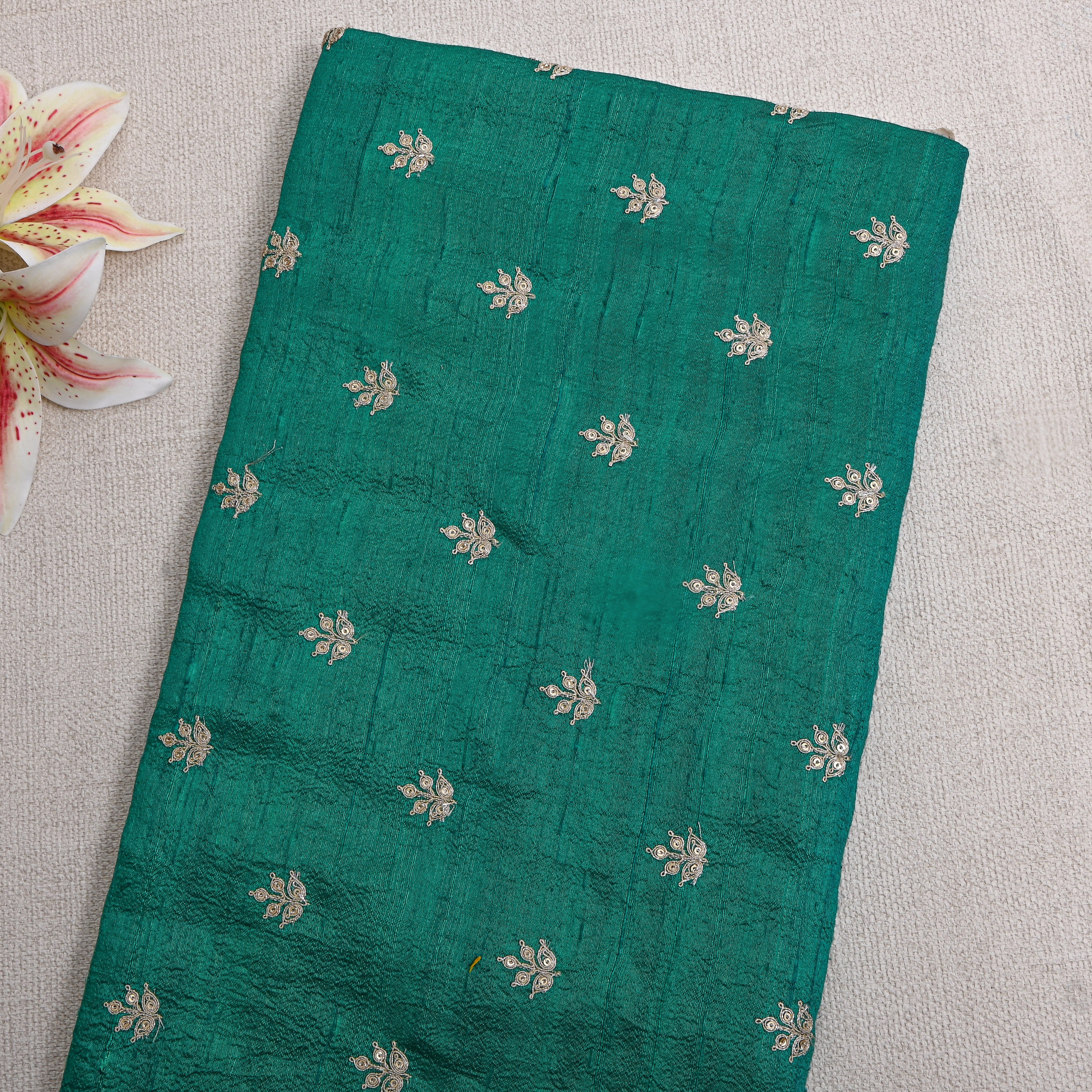 Green Zari Butti Embroidered Raw Silk